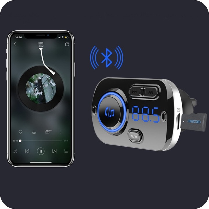 TRANSMITER BLUETOOTH FM SAMOCHODOWY 2X SZYBKA ŁADOWARKA AUX USB-C