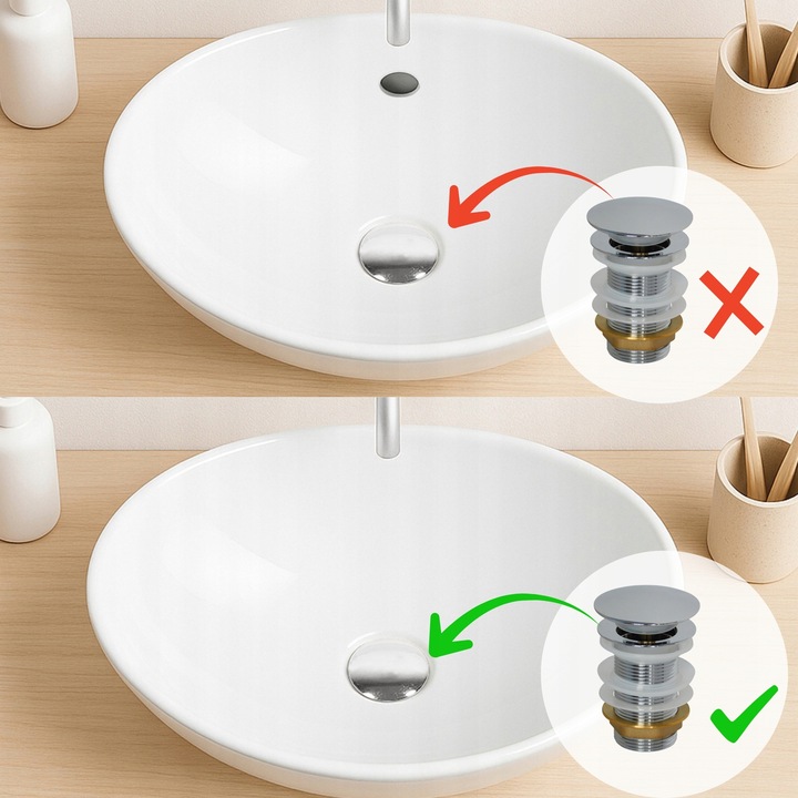 KOREK CHROMOWANY KLIK KLAK UMYWALKOWY AUTOMATYCZNY BEZ PRZELEWU