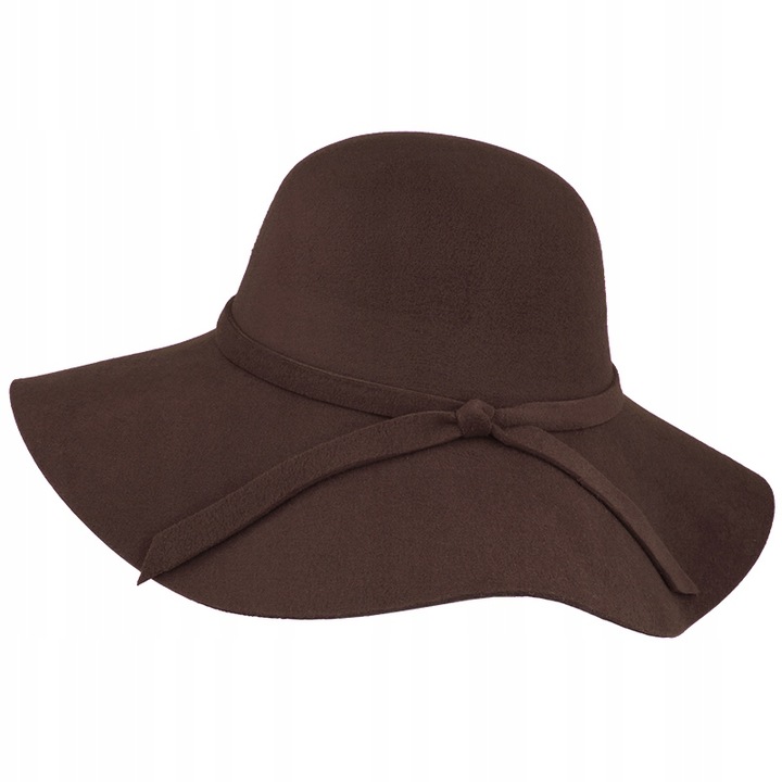 KAPELUSZ DAMSKI FILCOWY Z DUŻYM RONDEM BRĄZ BOHO brązowy