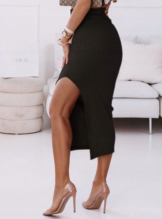 Spódnica ołówkowa prążkowana z rozcięciem dopasowana prążek modna L/XL