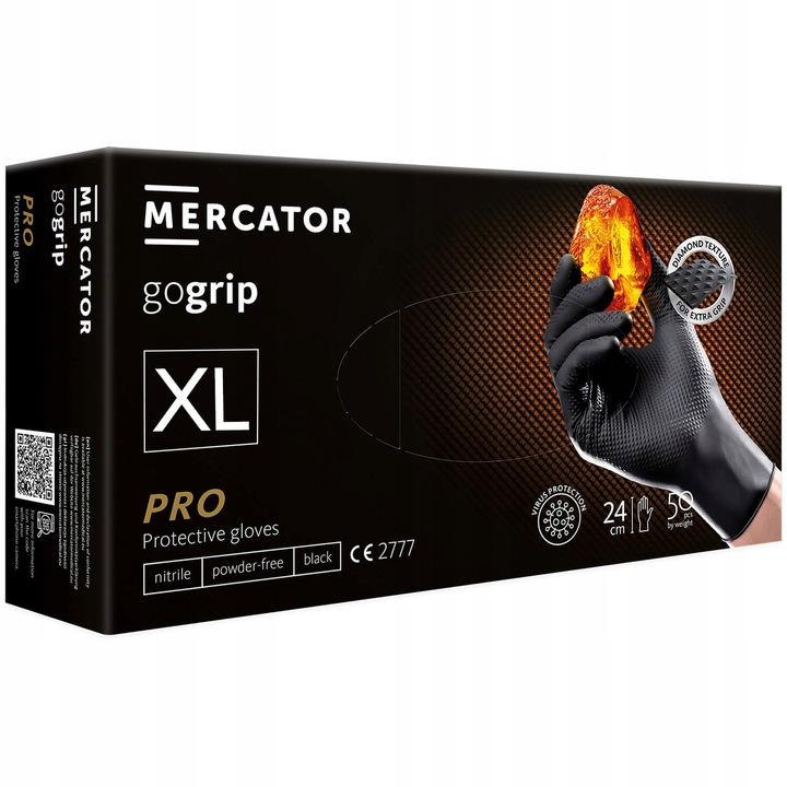 Rękawice Nitrylowe Mercator GOGRIP BLACK Czarne a50 XL