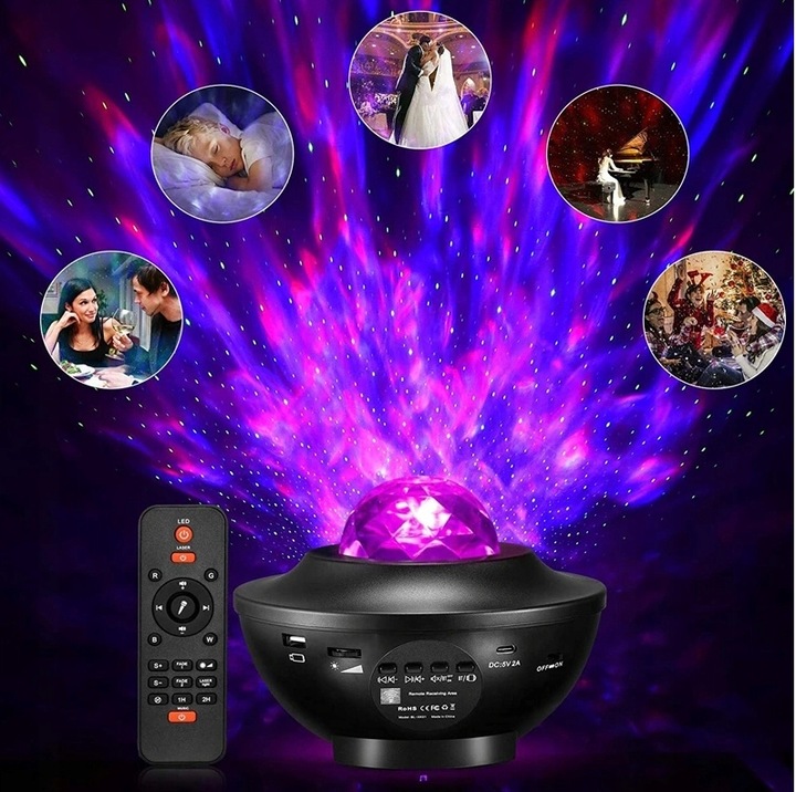 PROJEKTOR GWIAZD LED GŁOŚNIK LAMPA NOCNA + PILOT