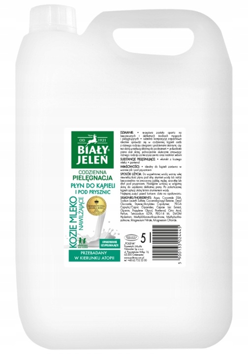 Biały Jeleń Kozie Mleko 5L płyn do kąpieli prysznic ZAPAS 5900133024445