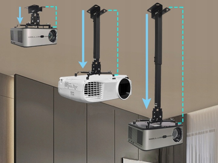 Wieszak Uchwyt do Projektora Rzutnika Czarny 4w1 Sufitowy Ścienny do