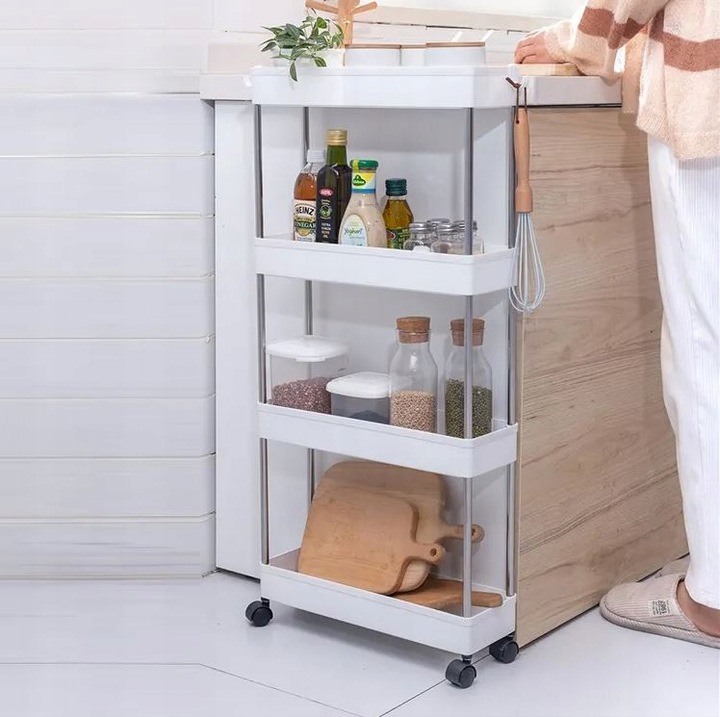 PÓŁKA ŁAZIENKOWA SZAFKA KUCHENNA REGAŁ MOBILNY NA KÓŁKACH 4 POZIOMY