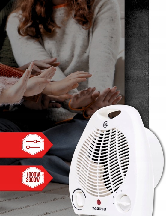 Grzejnik elektryczny Termowentylator Wydajna Farelka z Termostatem 2000W