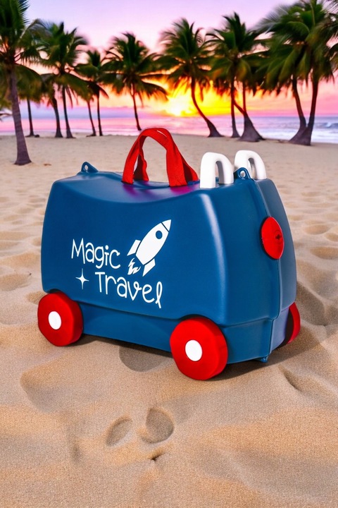 Walizka dziecięca jeżdżąca podróżna na kólkach jeździk MAGIC TRAVEL SPACE