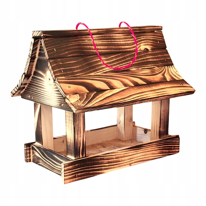 Karmnik dla ptaków drewniany domek budka z drewna biało szary Karma