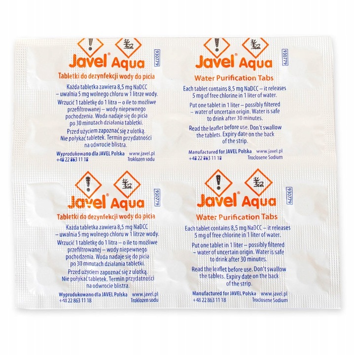 TABLETKI DO UZDATNIANIA ODKAŻANIA WODY JAVEL AQUA x40 +WOREK DO PURYFIKACJI