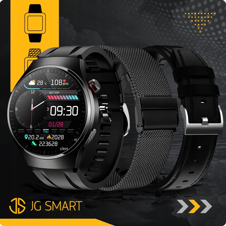SMARTWATCH DO POMIAR GLUKOZY POLSKIE MENU ROZMOWY ZEGAREK MĘSKI + 3 PASKI