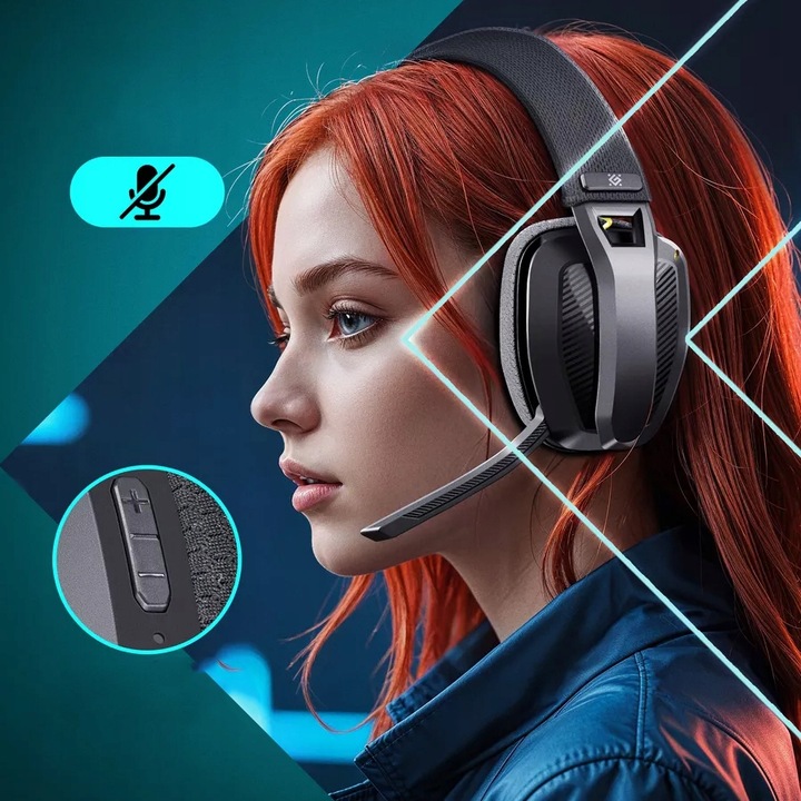 Słuchawki BEZPRZEWODOWE GAMINGOWE z Mikrofonem Nauszne BLUETOOTH Dla Graczy