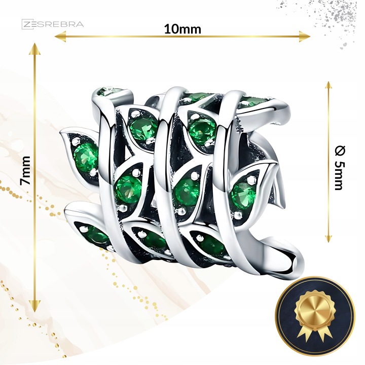 CHARMS ZIELONE LISTKI srebro 925 pnącze srebrne koralik zawieszka liście