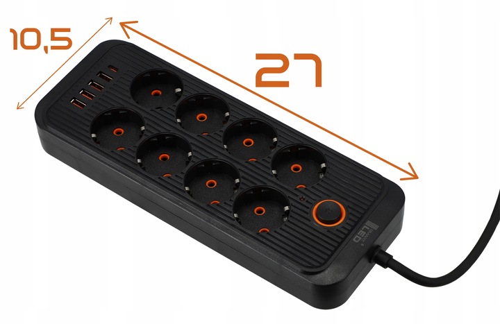Przedłużacz listwa zasilająca sieciowa 2M 8 gniazd + 4 gniazd USB ładowarka