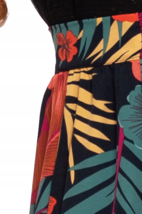 DŁUGA SPÓDNICA DAMSKA MAXI WZÓR KWIATY Z ROZCIĘCIEM ELEGANCKA MORAJ XXL