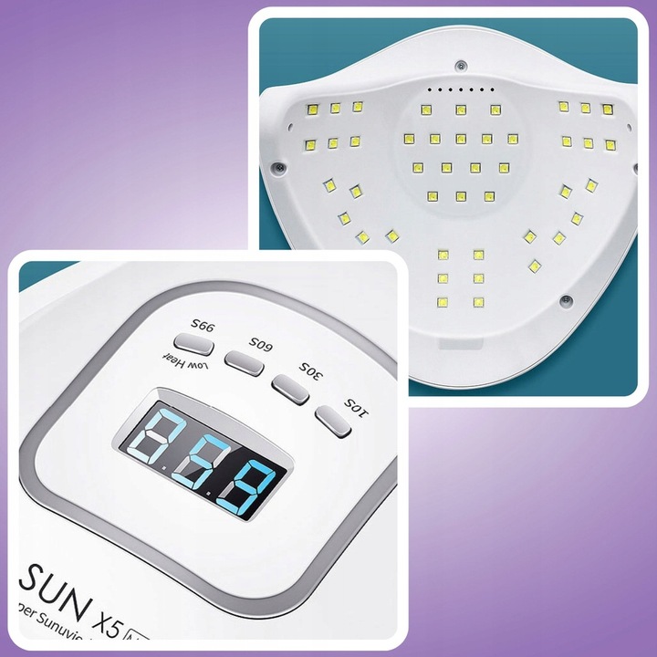 LAMPA UV DO PAZNOKCI LED 80W DO HYBRYD ŻELI MOCNA SUN X5 MAX BIAŁA LCD