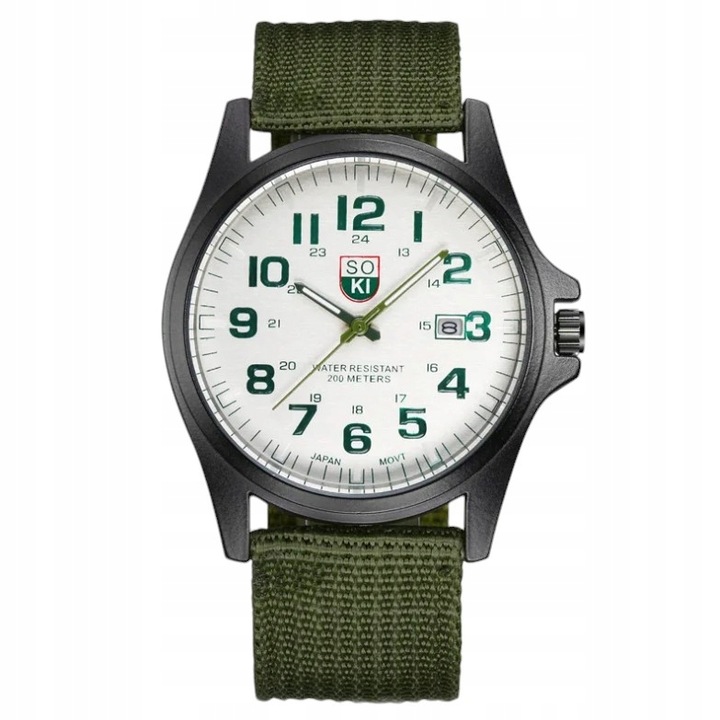 ZEGAREK MĘSKI ZIELONY PASEK PARCIANY Army SOKI Wojskowy