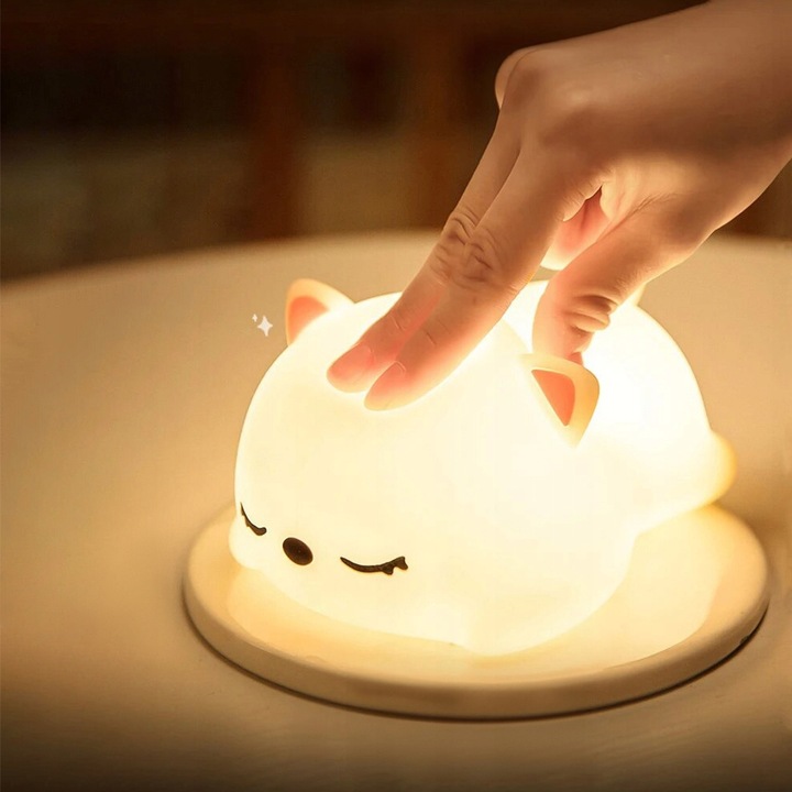 LAMPKA NOCNA DLA DZIECI KOLOROWA SILIKONOWA KOTEK LED RGB USB 16 KOLORÓW