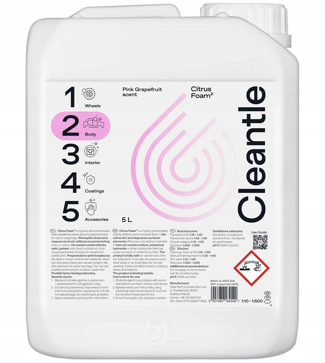 Zasadowa Piana Aktywna Do Samochodu Auta Cleantle Citrus Foam 5L