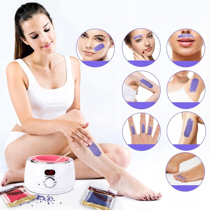 Podgrzewacz wosku 5x wosk twardy Zestaw depilacja LCD 100W z akcesoriami