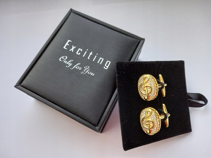 Ślubne weselne złote spinki do mankietów dla Pana Młodego ekskluzywne Etui