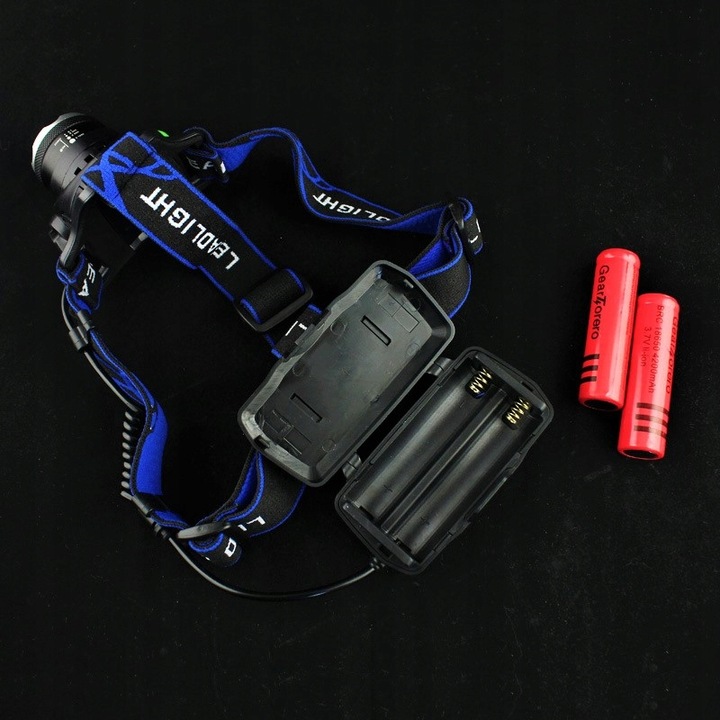 LATARKA CZOŁOWA CZOŁÓWKA LED REFLEKTOR + BATERIE 3 TRYBY ŚWIECENIA 2 x AKUM