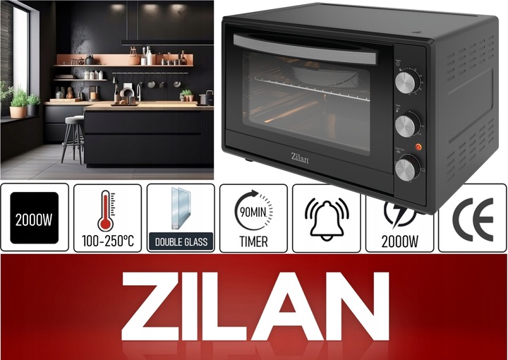 PIEKARNIK ELEKTRYCZNY MINI GRILL TIMER CZARNY XXL 2000W 65L