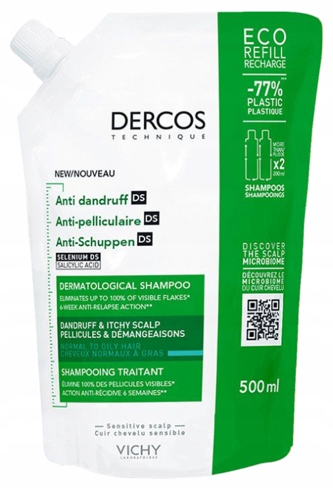 VICHY DERCOS Refill Szampon przeciwłupieżowy włosy tłuste 500 ml
