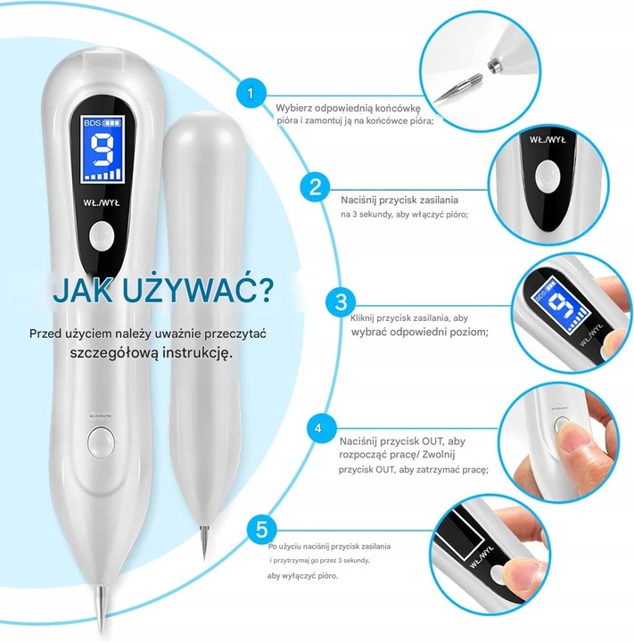 PLAZMA PEN USUWANIE BRODAWEK WŁÓKNIAKÓW AKUMULATOR 9 POZIOMÓW MOCY