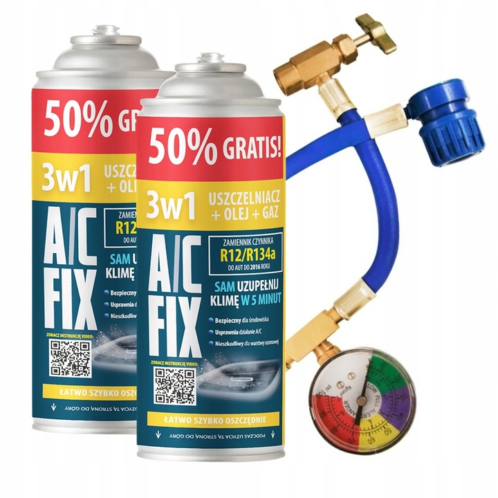 ZESTAW 2xUSZCZELNIACZ GAZ OLEJ KLIMA R134A 3w1+50% PRZEWÓD DUŻA PUSZKA 626g