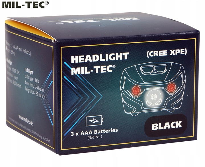Latarka czołowa czołówka Mil-Tec 200 lumenów LED CREE XPE biała czerwona