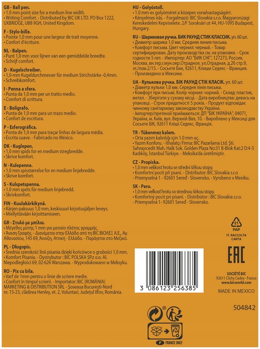 BIC DŁUGOPIS ROUND STIC CLASSIC CZARNY ZESTAW OPAKOWANIE 60 SZTUK