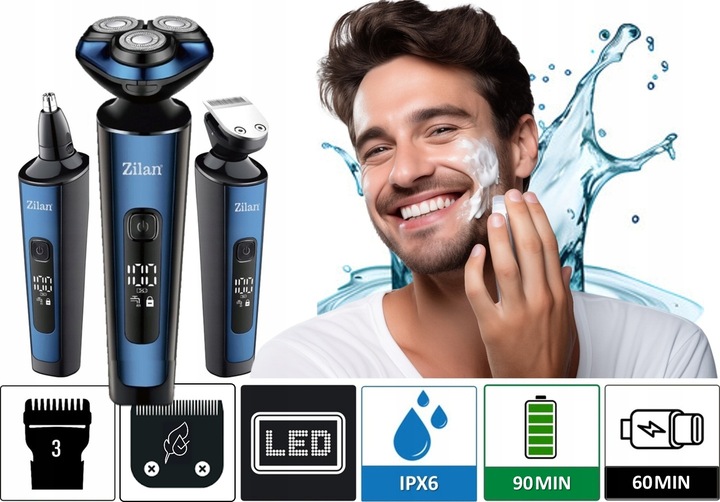 GOLARKA MĘSKA TRYMER MASZYNKA DO BRODY GŁOWY NOS USZY WET&DRY USB AION