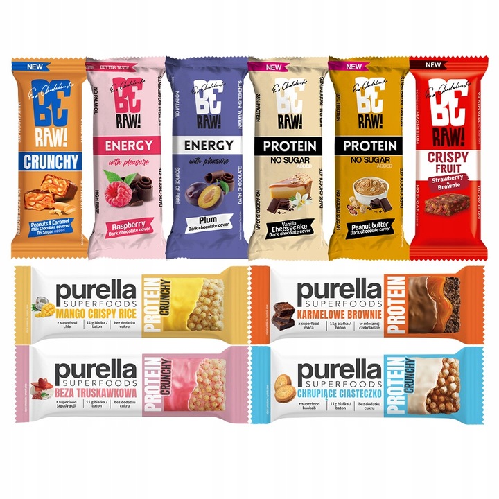 Batony proteinowe i energetyczne mix smaków BERAW PURELLA 10x