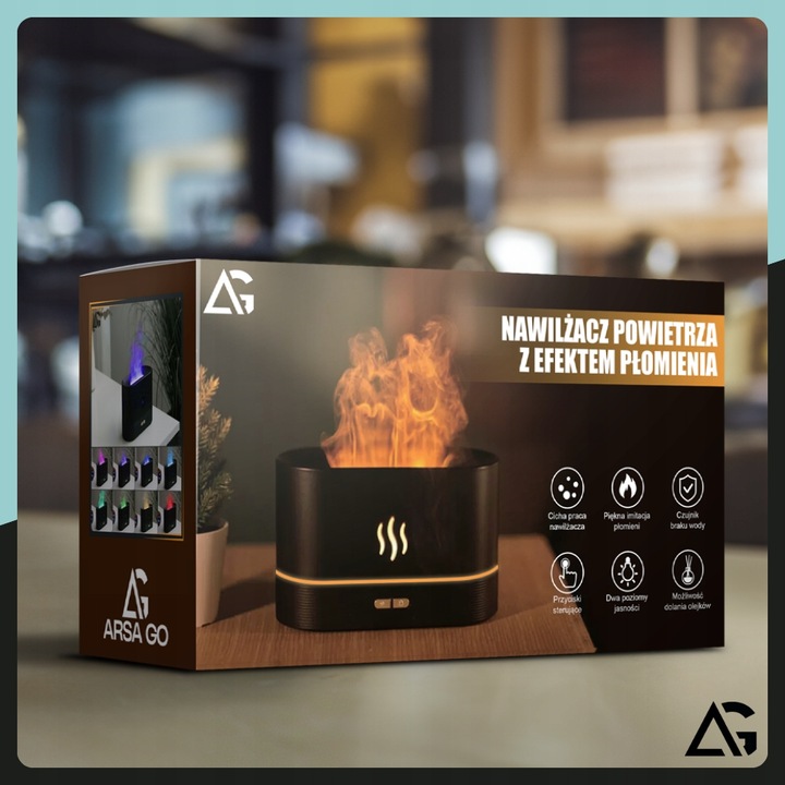 NAWILŻACZ POWIETRZA DYFUZOR LAMPKA NOCNA LED EFEKT PŁOMIENIA KOMINEK