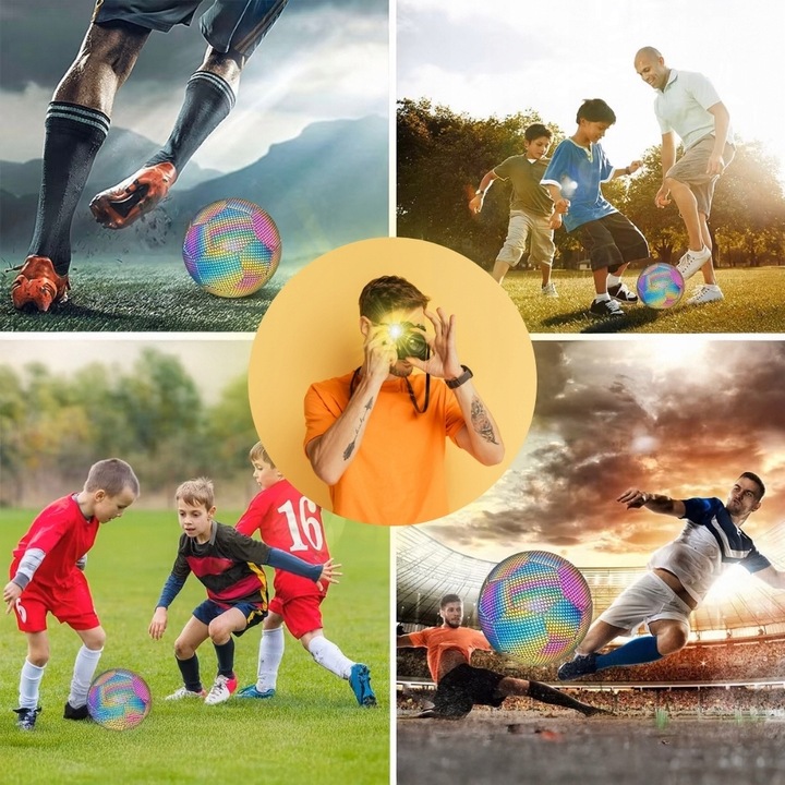PIŁKA NOŻNA ODBLASKOWA ŚWIECĄCA LUMI DO NOGI ROZM 5 HOLOGRAFICZNA FOOTBALL
