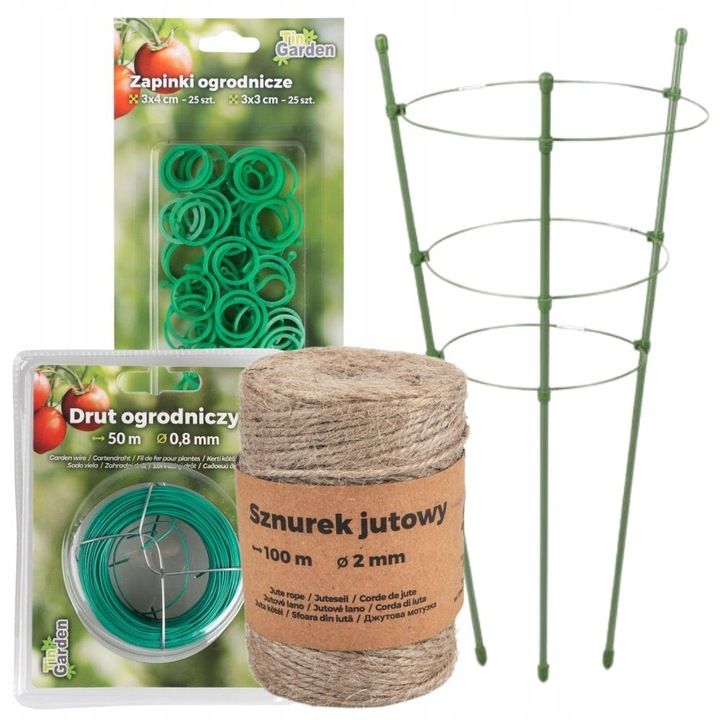 PODPORA PIERŚCIENIOWA DO ROŚLIN 75cm SZNUREK ZAPINKI DRUCIK ZESTAW