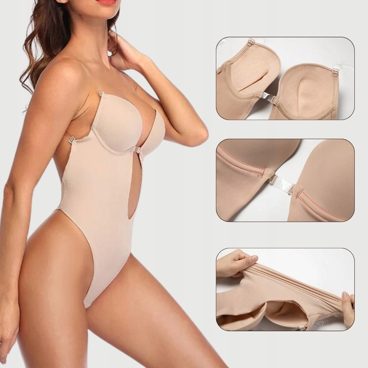 BODY DAMSKIE WYSZCZUPLAJĄCE STRINGI BIELIZNA POD SUKIENKĘ BEZ PLECÓW S BEŻ