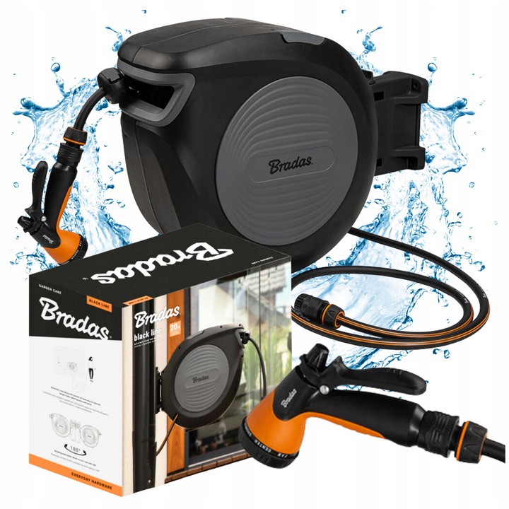 BĘBEN ZWIJACZ NA WĄŻ OGRODOWY AUTOMATYCZNY ZWIJACZ + 20M WĘŻA BLACK LINE