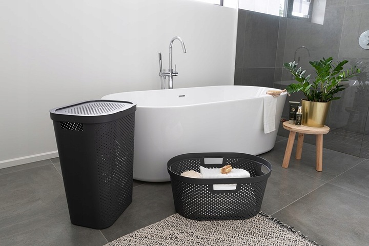 Kosz na Pranie Duży Bieliznę Kufer 60l CURVER Grafitowy Pojemnik Plastikowy