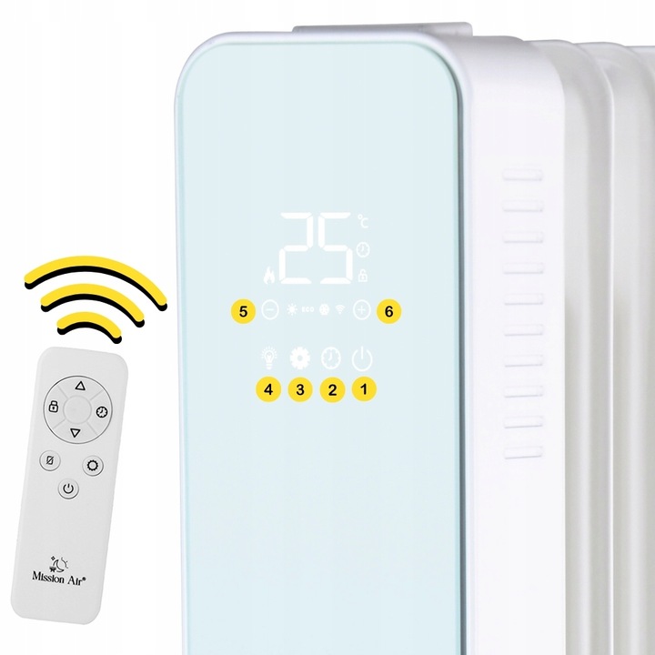 Grzejnik olejowy elektryczny Mission Air OSLO white 2500W biały WIFI TIMER