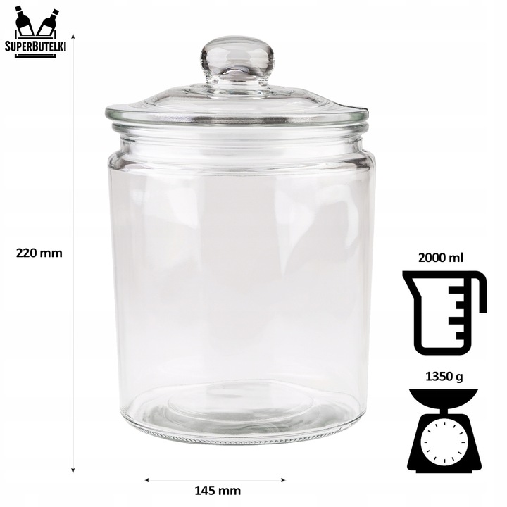 SZKLANY POJEMNIK KUCHENNY 2L SŁOIK NA HERBATĘ KAWĘ ORZECHY CIASTKA