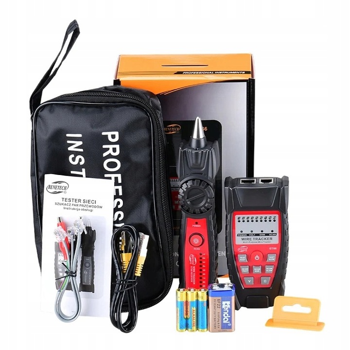 SZUKACZ PAR PRZEWODÓW TESTER KABLI SIECIOWYCH SONDA RJ45 RJ11 LCD + BATERIE