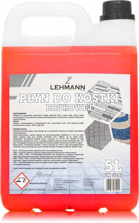 PŁYN DO MYCIA KOSTKI BRUKOWEJ PLANDEK ELEWACJI Z PLAM OLEJU 5L SKUTECZNY