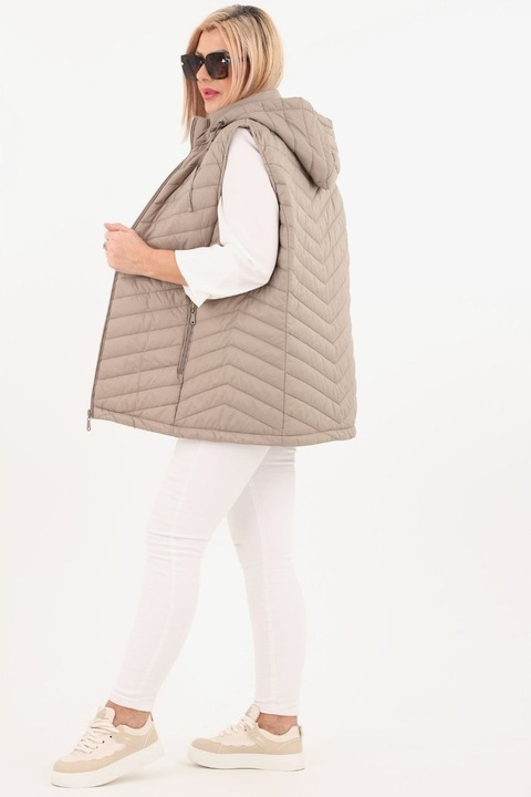 KAMIZELKA PIKOWANA DAMSKA PRZEJŚCIOWA DUŻE ROZMIARY BEZRĘKAWNIK Z KAPTUREM