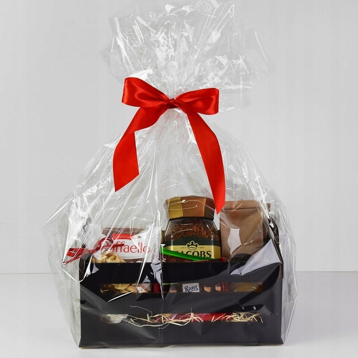 Czarny Koszyk Kosz Prezentowy Skrzynka Drewniana na Prezent Ślub Urodziny