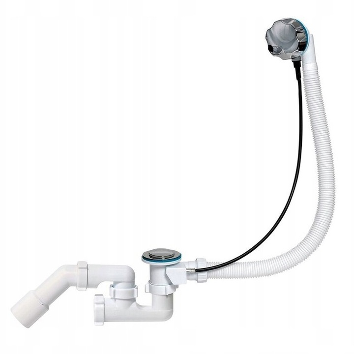 SYFON WANNOWY AUTOMATYCZNY Z POKRĘTŁEM CHROMOWANY CHROM DO WANNY