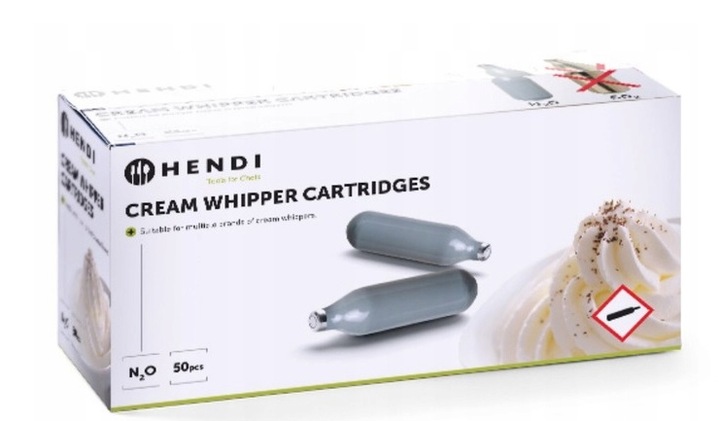 NABOJE DO SYFONU DO BITEJ ŚMIETANY N2O HENDI 50 SZTUK PO 8G GAZU W KAŻDYM