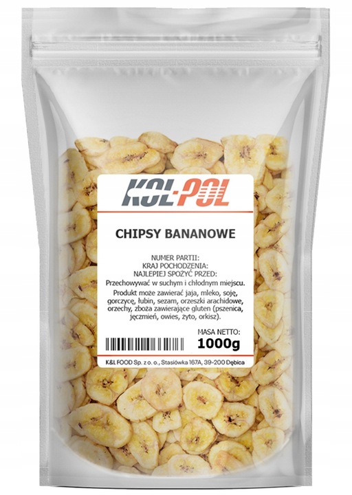 CHIPSY BANANOWE 1kg Banany suszone chrupiąca przekąska jakość Kol-Pol