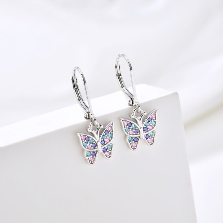 KOLCZYKI WISZĄCE MOTYLKI SREBRNE DLA DZIEWCZYNKI DZIECI NA KOMUNIA SREBRO