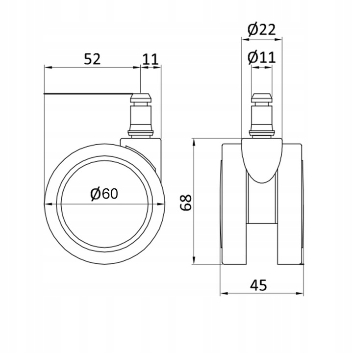 Kółka do fotela Biurowego Miękkie do twardych powierzchni 60 mm 5 SZT